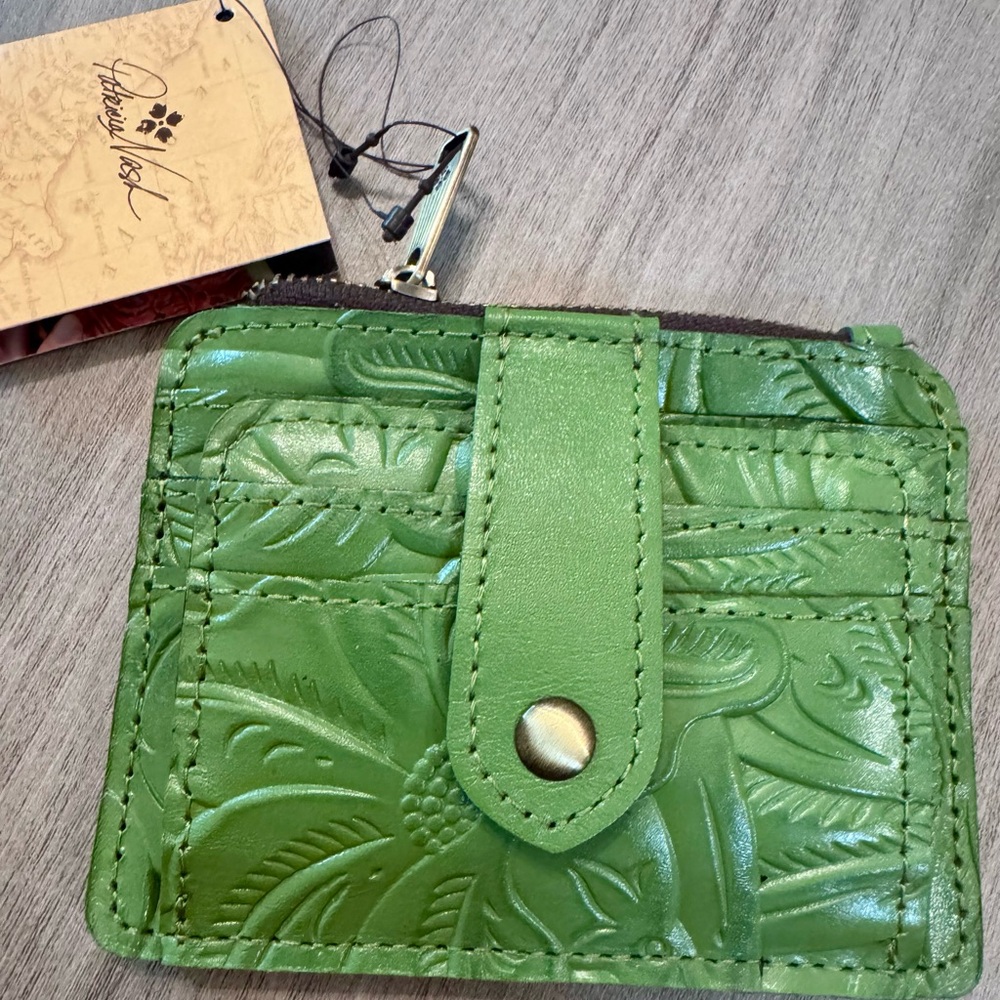 Patricia Nash Green Embossed Leather Card Wallet